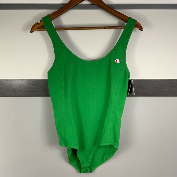 Champion Tops - CHAMPION women tank bodysuit logo patch green